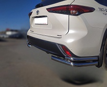 Защита заднего бампера угловая двойная d60/42 мм для Toyota Highlander IV (U70)