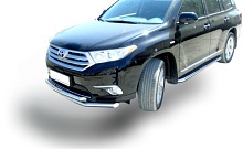Защита переднего бампера двойная d60/53 мм для Toyota Highlander II (U40) Рестайлинг