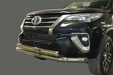 Защита переднего бампера двойная овал d76/75x42 мм для Toyota Fortuner II