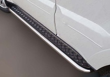 Пороги с накладным листом d76 мм для Mitsubishi Pajero IV Рестайлинг 1