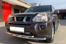 Защита переднего бампера двойная с перемычками d60/42 мм для Nissan X-Trail II