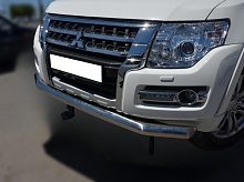 Защита переднего бампера d76 мм для Mitsubishi Pajero IV Рестайлинг 1