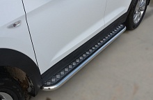 Пороги с накладным листом d53 мм для Hyundai Tucson III