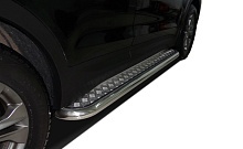 Пороги с накладным листом d53 мм для Hyundai Santa Fe III Рестайлинг
