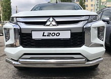 Защита переднего бампера двойная d76/60 мм для Mitsubishi L200 V Рестайлинг