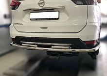Защита заднего бампера двойная угловая большая d60/42 мм для Nissan X-Trail III Рестайлинг