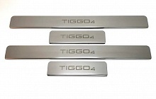 Накладки на пороги из нержавеющей стали 4шт. для Chery Tiggo 4 I Рестайлинг
