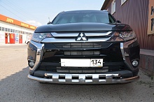 Защита переднего бампера двойная с перемычками d60/42 мм для Mitsubishi Outlander III Рестайлинг 2