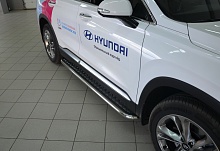 Пороги с накладным листом d53 мм для Hyundai Santa Fe IV