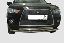 Защита переднего бампера двойная d60/42 мм для Mitsubishi Outlander II Рестайлинг