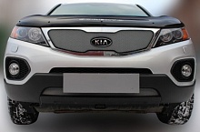 Комплект сеток chrome верх с вырезом под логотип и низ для Kia Sorento II