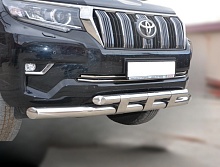 Защита переднего бампера двойная с пластинами d76/60 мм для Toyota Land Cruiser Prado 150 Series Рестайлинг 2