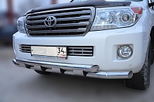 Защита переднего бампера двойная с пластинами d76/76 мм для Toyota Land Cruiser 200 Series Рестайлинг 1