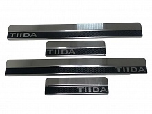 Накладки на пороги нержавеющая сталь под карбон 4шт. для Nissan Tiida II