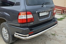 Защита заднего бампера угловая большая двойная d76/42 мм для Toyota Land Cruiser 100 Series