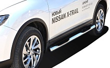 Пороги труба с проступью d76 мм для Nissan X-Trail III Рестайлинг