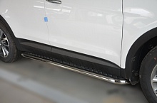 Пороги с накладным листом d53 мм для Hyundai Grand Santa Fe I Рестайлинг