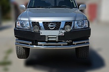 Защита переднего бампера двойная d76/60 мм для Nissan Patrol V (Y61) Рестайлинг