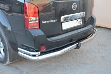 Защита заднего бампера угловая большая двойная d76/42 мм для Nissan Pathfinder III Рестайлинг