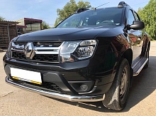 Защита переднего бампера с двумя подгибами d60 мм для Renault Duster I Рестайлинг