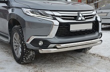 Защита переднего бампера двойная с пластинами d76/60 мм для Mitsubishi Pajero Sport III