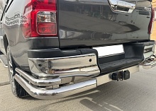 Защита заднего бампера угловая двойная под фаркоп d76/42 мм для Toyota Hilux VIII