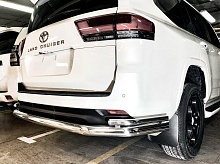 Защита заднего бампера угловая большая двойная d76/42 мм для Toyota Land Cruiser 300 Series