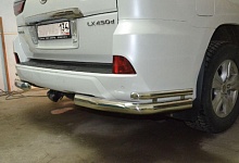 Защита заднего бампера угловая двойная d76/42 мм для Lexus LX III Рестайлинг 2