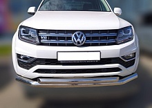 Защита переднего бампера двойная d76/60 мм для Volkswagen Amarok I Рестайлинг