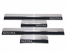 Накладки на пороги нержавеющая сталь под карбон 4шт. для Nissan Sentra VII (B17) Рестайлинг