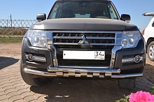 Защита переднего бампера двойная с декором d60/60 мм для Mitsubishi Pajero IV Рестайлинг 2