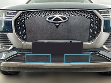 Зимняя заглушка радиатора на стяжке низ с парктроником 2 части для Chery Tiggo 8 Pro Max I Рестайлинг