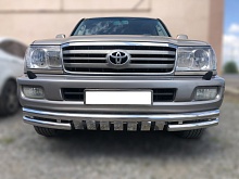 Защита переднего бампера зубья с пластинами d60/60 мм для Toyota Land Cruiser 100 Series Рестайлинг 1