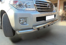 Защита переднего бампера двойная с пластинами d76/60 мм для Toyota Land Cruiser 200 Series Рестайлинг 1