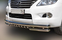 Защита переднего бампера двойная зубья d76/60/42 мм для Lexus LX III